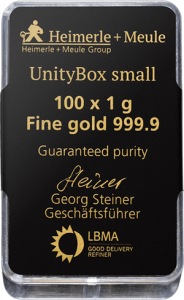 100 x 1 g Gold UnityBox Heimerle und Meule 