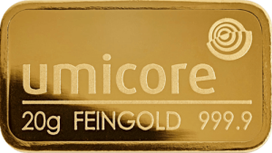 20 g Goldbarren Umicore geprägt