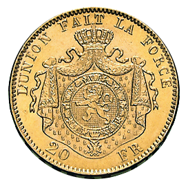 20 Francs Leopold II Goldmünze Rückseite