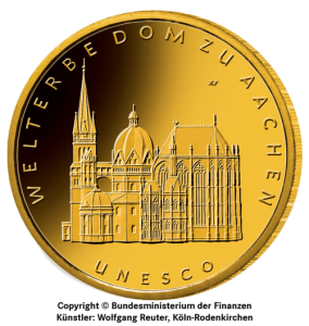 Vorderseite Goldmünze 1/2 Unze 100 Euro Deutschland 2012 UNESCO Welterbe - Aachener Dom, der Hersteller Div. dt. Prägeanstalten