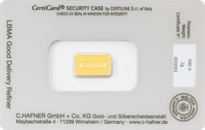 2 g Goldbarren C. Hafner geprägt Rückseite