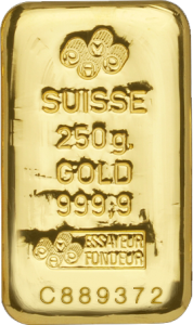 250 g Goldbarren Pamp Suisse gegossen
