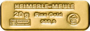 20 g Goldbarren Heimerle + Meule sargform