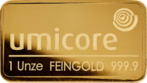 1 oz Goldbarren Umicore geprägt