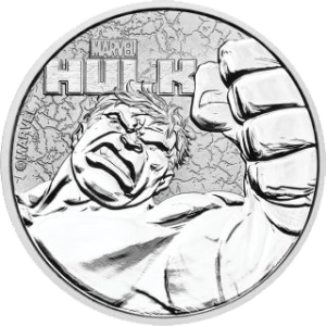 Vorderseite der 1 Unze Silber Marvel Hulk 2019 von Hersteller Perth Mint