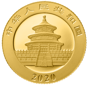 Rückseite Goldmünze 3 Gramm China Panda 2020, der Hersteller China Mint / China Gold Coin Inc./ Shanghai Mint