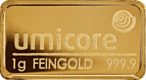 1 g Goldbarren Umicore geprägt
