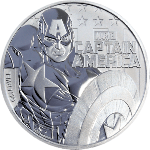 Vorderseite der 1 Unze Silber Marvel Captain America 2019 von Hersteller Perth Mint