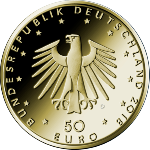 1/4 Unze Goldmünze Kontrabass 50 Euro 2018 Wertseite