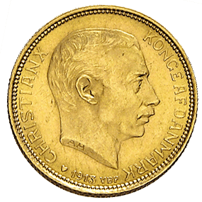 Vorderseite Goldmünze 8,06 Gramm 20 Kronen Dänemark diverse Jahrgänge, der Hersteller Dansk mønt