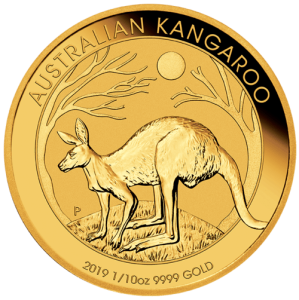 Vorderseite 1/10 Unze Gold Australien Känguru 2021 (lagernd Frankfurt), von dem Hersteller Perth Mint