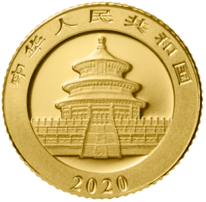 Rückseite Goldmünze 1 Gramm China Panda 20, der Hersteller China Mint / China Gold Coin Inc./ Shanghai Mint