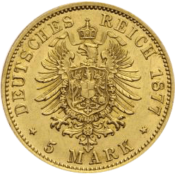 1,79 g Gold 5 Mark Deutsches Kaiserreich Wertseite