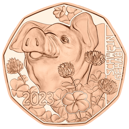 8,9 g Kupfer Neujahrsmünze Schwein gehabt 2023