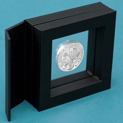 Schweberahmen inkl. 1 Unze Wiener Philharmoniker Silbermünze | Schweberahmen mit der 1 Unze Wiener Philharmoniker Silbermünze von The United States Mint