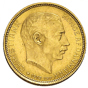 Vorderseite Goldmünze 8,06 Gramm 20 Kronen Dänemark diverse Jahrgänge, der Hersteller Dansk mønt