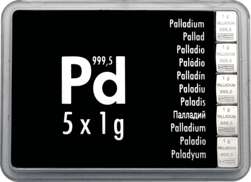 Vorderseite 5 x 1 g CombiBar Palladiumtafel