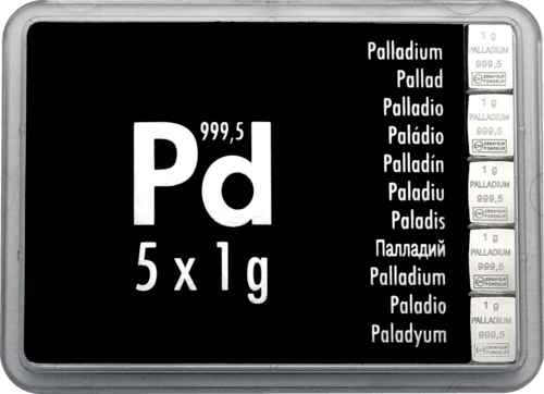 Palladiumtafel Vorderseite 5 x 1 g  CombiBar