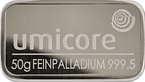 50 g palladium bars Umicore minted