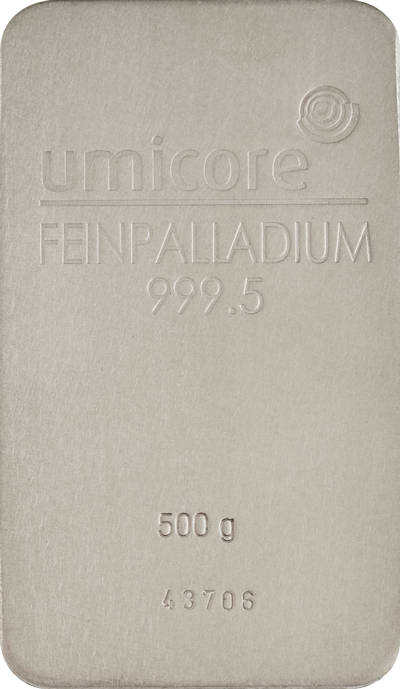 500 g palladium bars Umicore minted