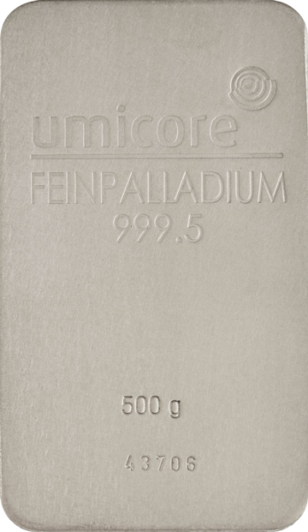 500 g Palladiumbarren Umicore geprägt (differenzbesteuert)