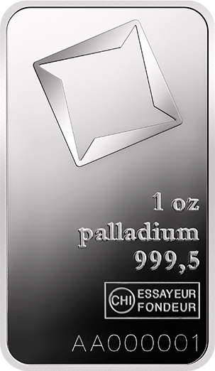 1 oz palladium bar Valcambi front embossed