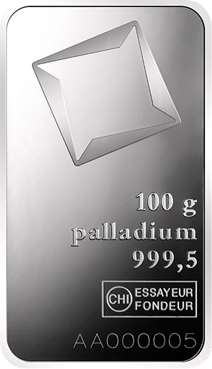 100 g palladium bar Valcambi front embossed