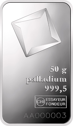 50 g Palladiumbarren Valcambi geprägt (differenzbesteuert)
