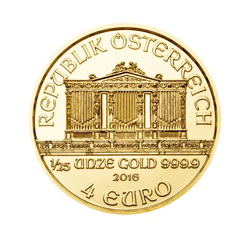 Rückseite Goldmünze 1/125 Unze Wiener Philharmoniker diverse Jahrgänge, der Hersteller Münze Österreich
