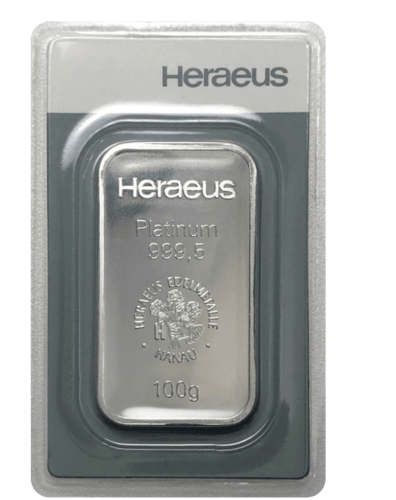 100 g platinum ingot Heraeus minted