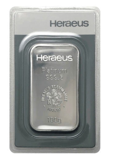 100 g Platinbarren Heraeus geprägt