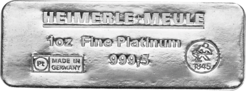 1 ounce platinum ingot Heimerle and Meule coffin shape