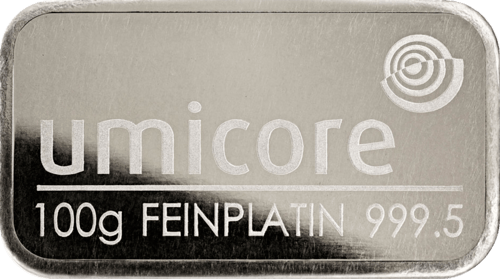 100 g Platinbarren Umicore geprägt