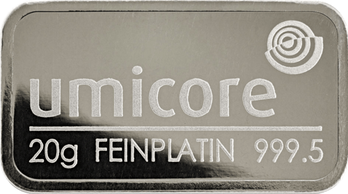 20 g Platinbarren Umicore geprägt