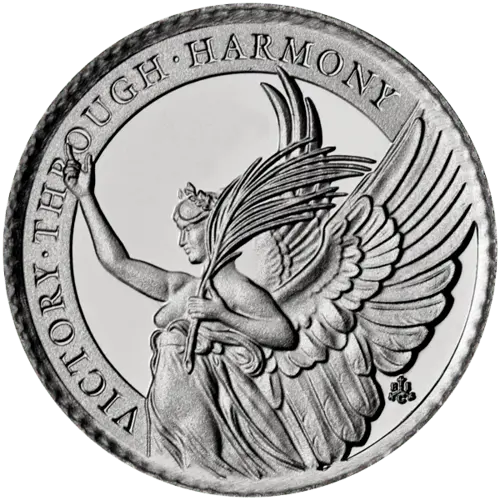 Vorderseite der 1/10 Unze Platin The Queen´s Virtues Victory von diversen Münzprägestätten