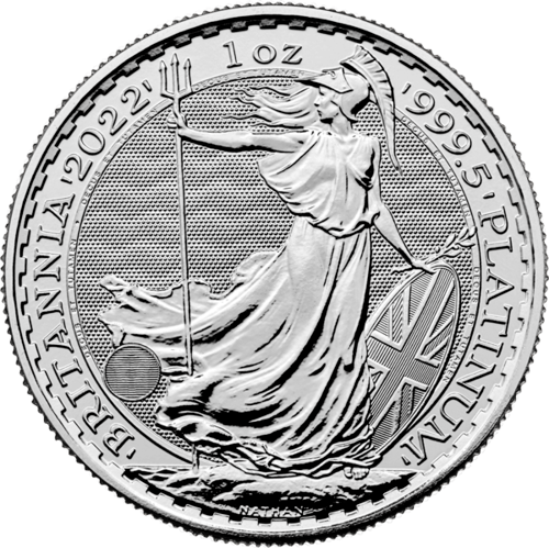 Vorderseite der 1 Unze Platin Britannia 2022 Münze vom Hersteller Royal Mint