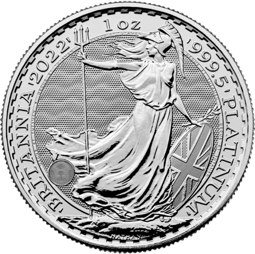 Vorderseite der 1 Unze Platin Britannia 2022 Münze vom Hersteller Royal Mint