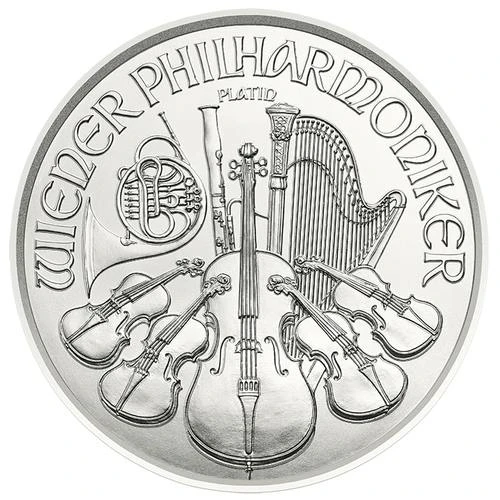Vorderseite der 1 Unze Platin Wiener Philharmoniker 2023 vom Hersteller Münze Österreich