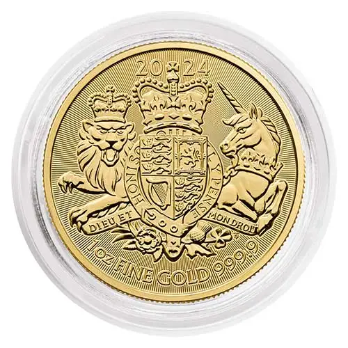 1 Unze Gold The Royal Arms 2024 Motiv gekapselt
