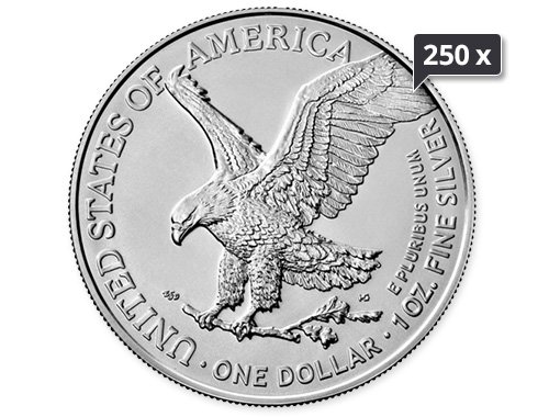 250 x 1 Unze Silber American Eagle diverse Jahrgänge