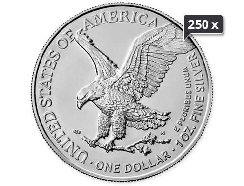 250 x 1 Unze Silber American Eagle 2022