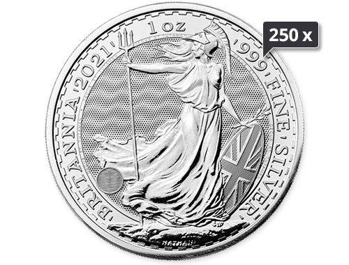 250 x 1 Unze Silber Britannia diverse Jahrgänge