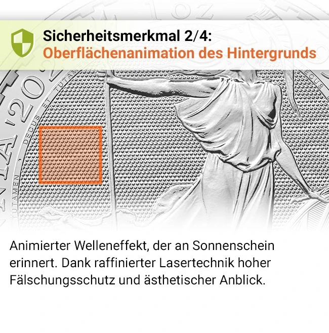 Silber Britannia Sicherheitsmerkmal 2/4