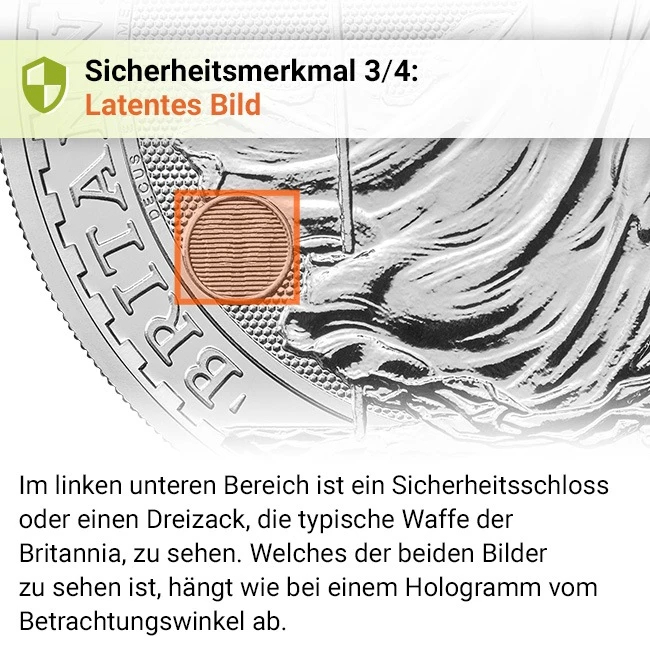 Silber Britannia Sicherheitsmerkmal 3/4