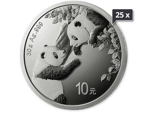 25 x 1 Unze Silber China Panda 2023