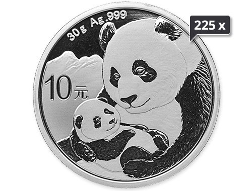 225 x 1 Unze Silber China Panda diverse Jahrgänge