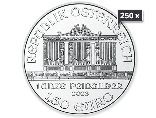 250 x 1 Unze Silber Wiener Philharmoniker diverse Jahrgänge