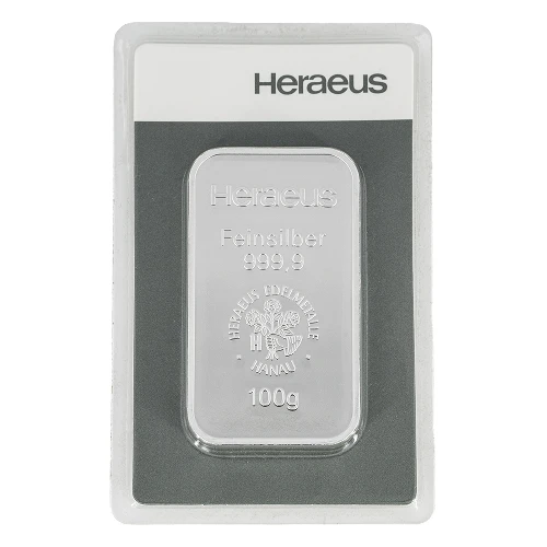 100 g Silberbarren Heraeus geprägt