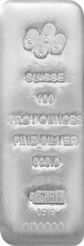 Vorderseite 100 Unzen Silberbarren Frontalansicht Vorderseite 100 Unzen Silberbarren Frontalansicht