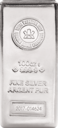 100 Unzen Silberbarren Royal Canadian Mint gegossen von Hersteller Royal Canadian Mint